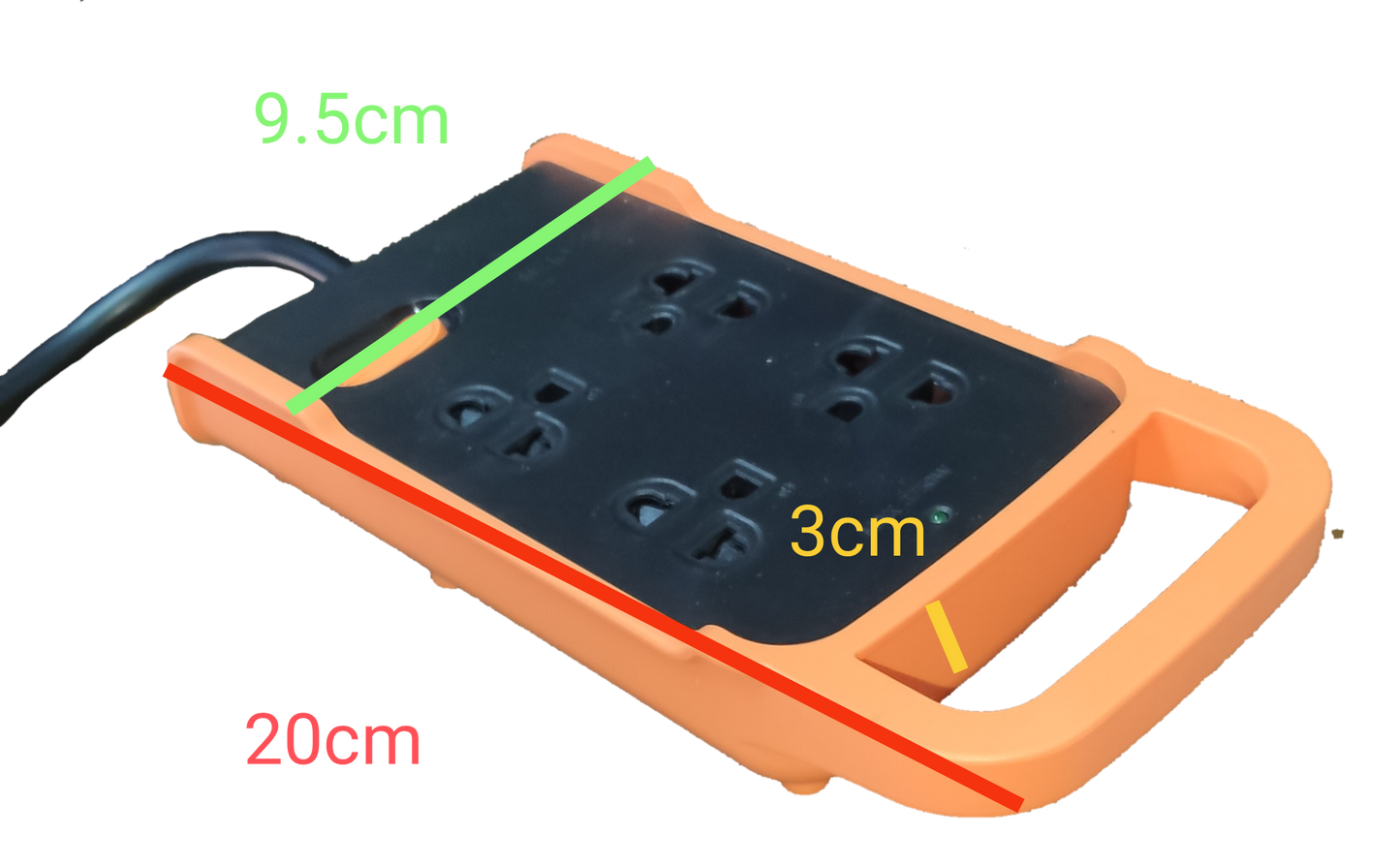 Omni multi outlet power strip heavy duty with orange handle and black sockets compact design
