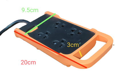 Omni multi outlet power strip heavy duty with orange handle and black sockets compact design