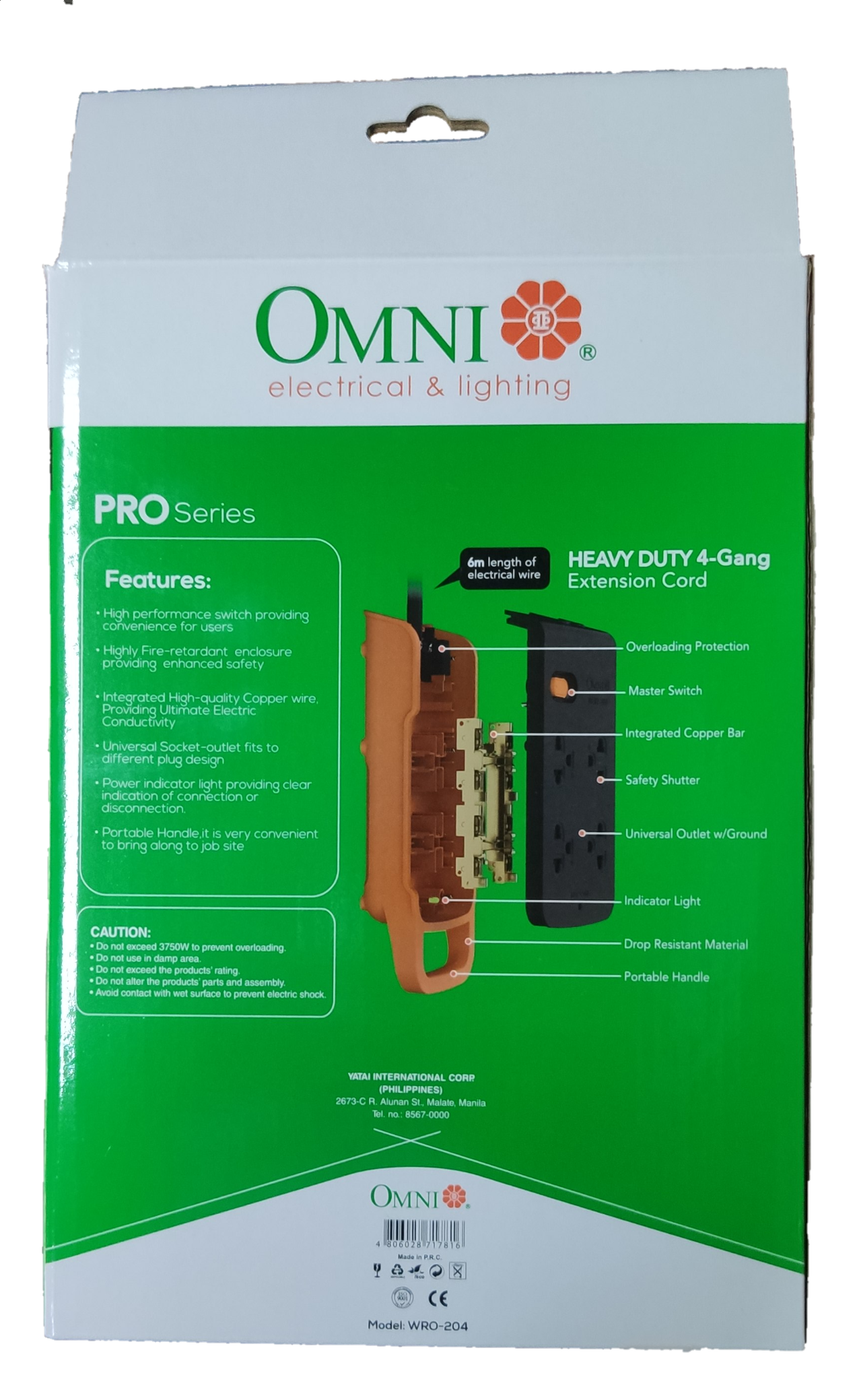 Omni multi outlet power strip heavy duty 4-gang extension cord with overload protection