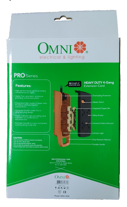 Omni multi outlet power strip heavy duty 4-gang extension cord with overload protection