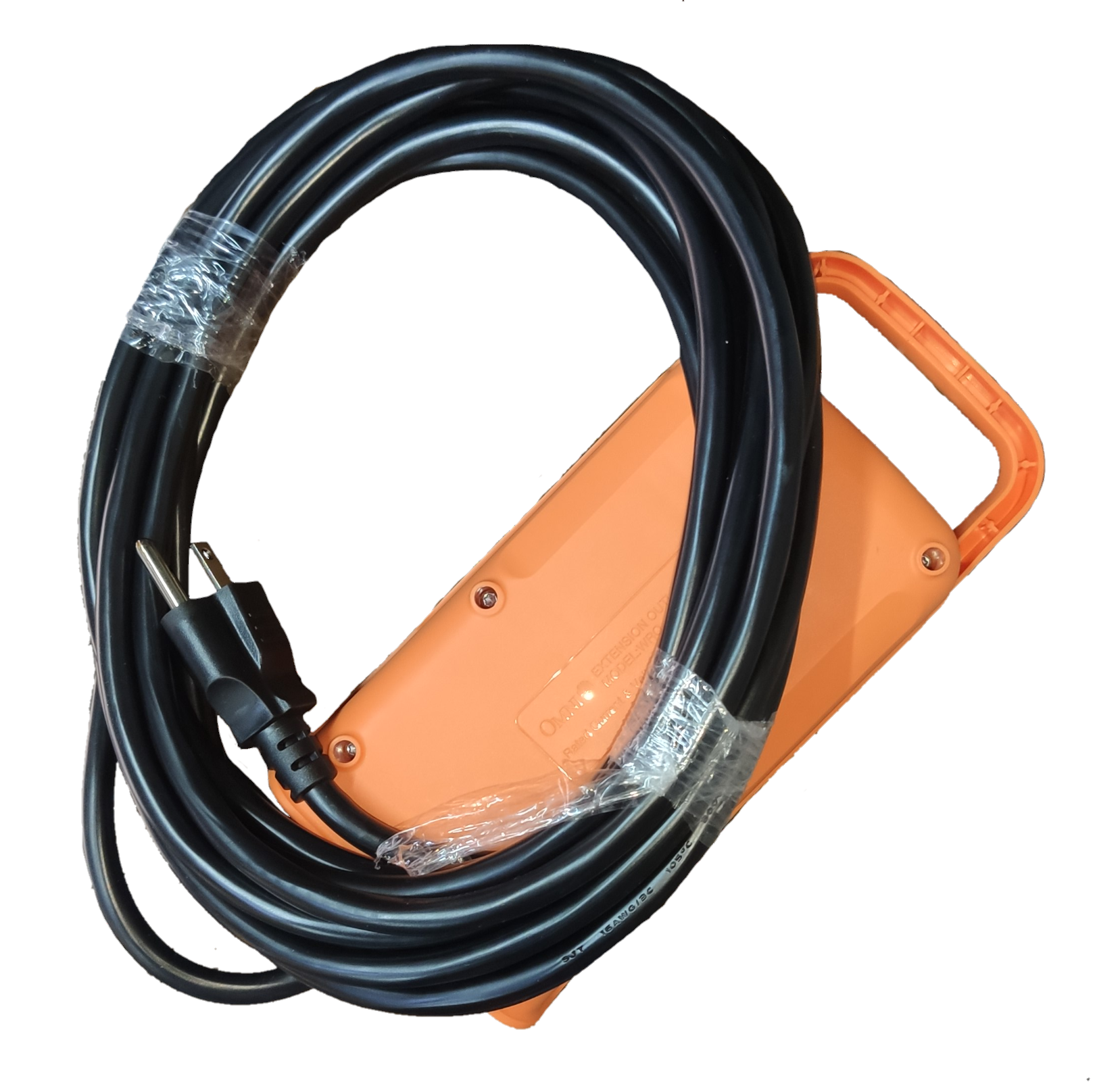 Omni orange multi outlet power strip heavy duty with long black extension cord and handle