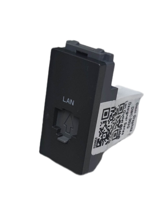 Black Omni LAN outlet device single port wall network module with LAN label and RJ45 opening