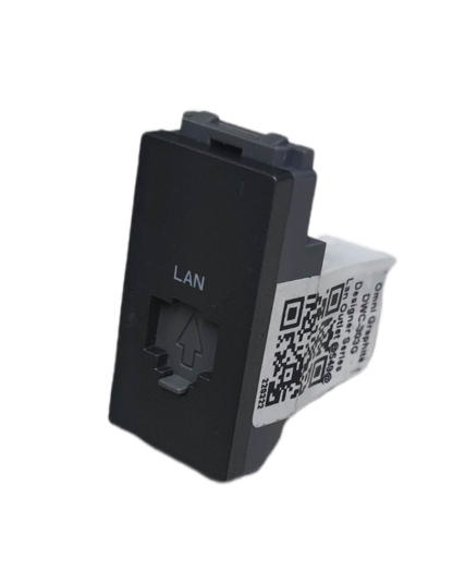 Black Omni LAN outlet device single port wall network module with LAN label and RJ45 opening