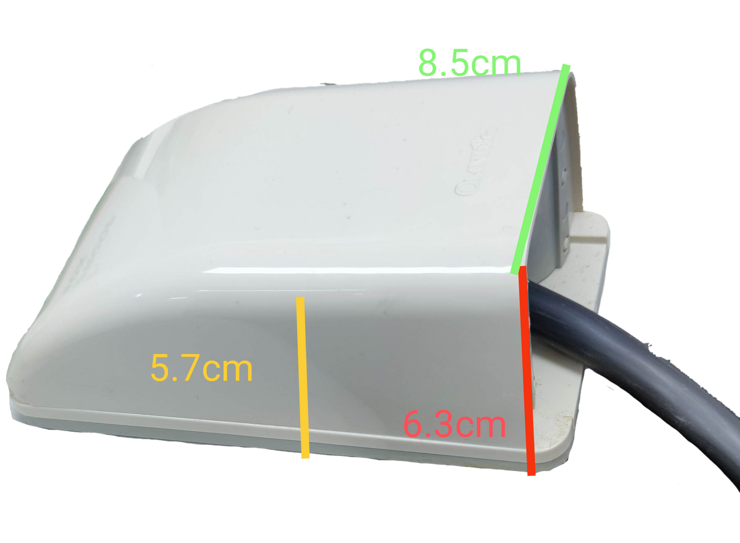 Omni outdoor electrical box cover 1-3 gang in white, measuring 8.5cm by 6.3cm for weatherproof protection