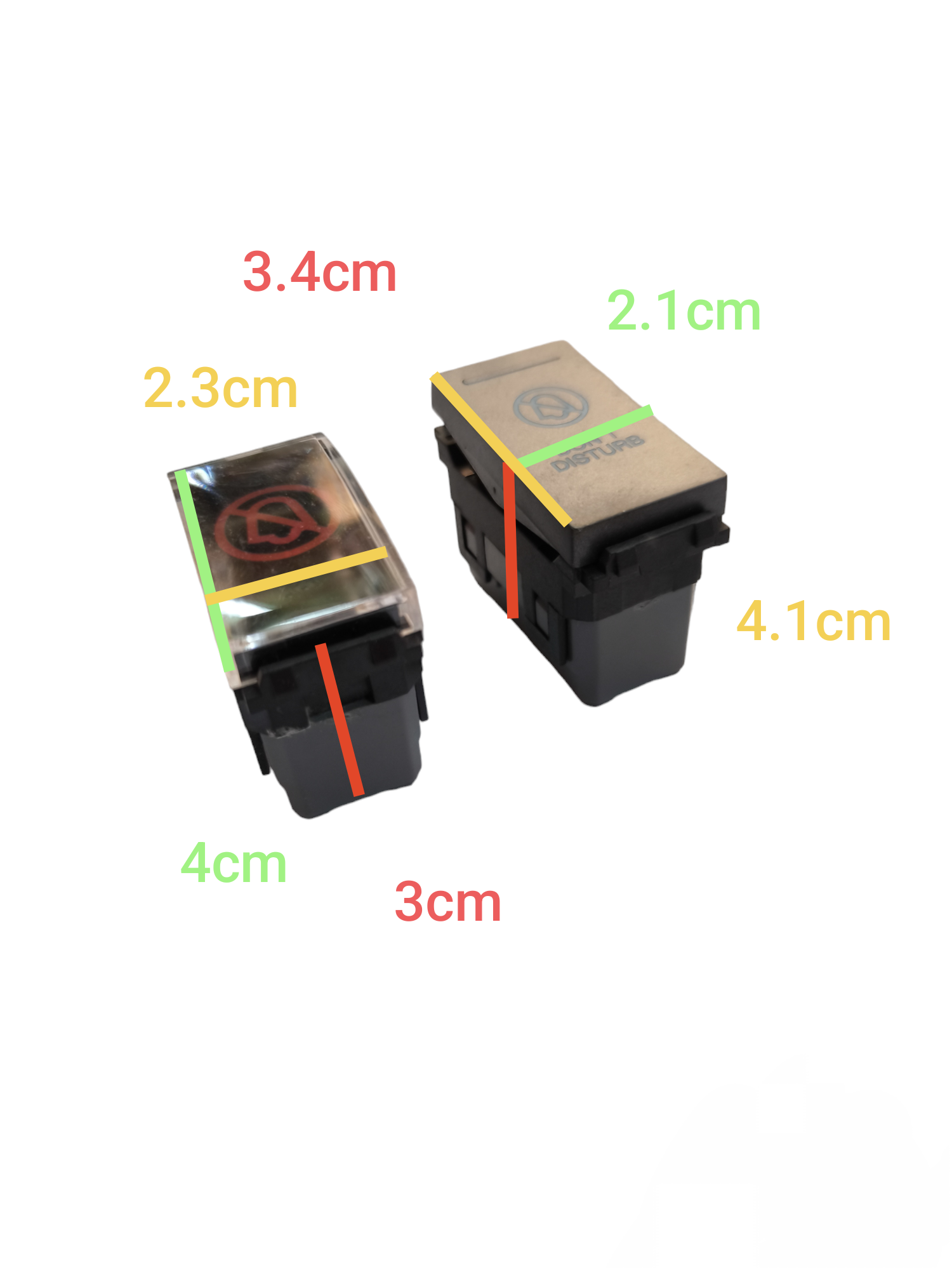 Omni power point switch showing front and top views with dimensions in centimeters