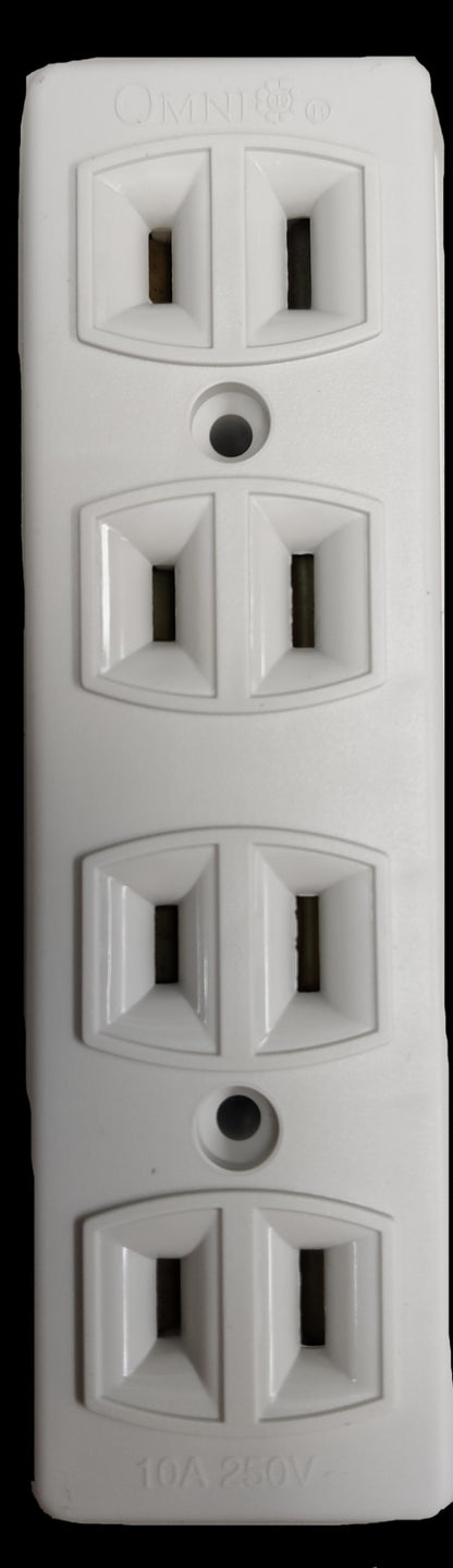 Omni surface type outlet power strip with four dual electrical sockets in white