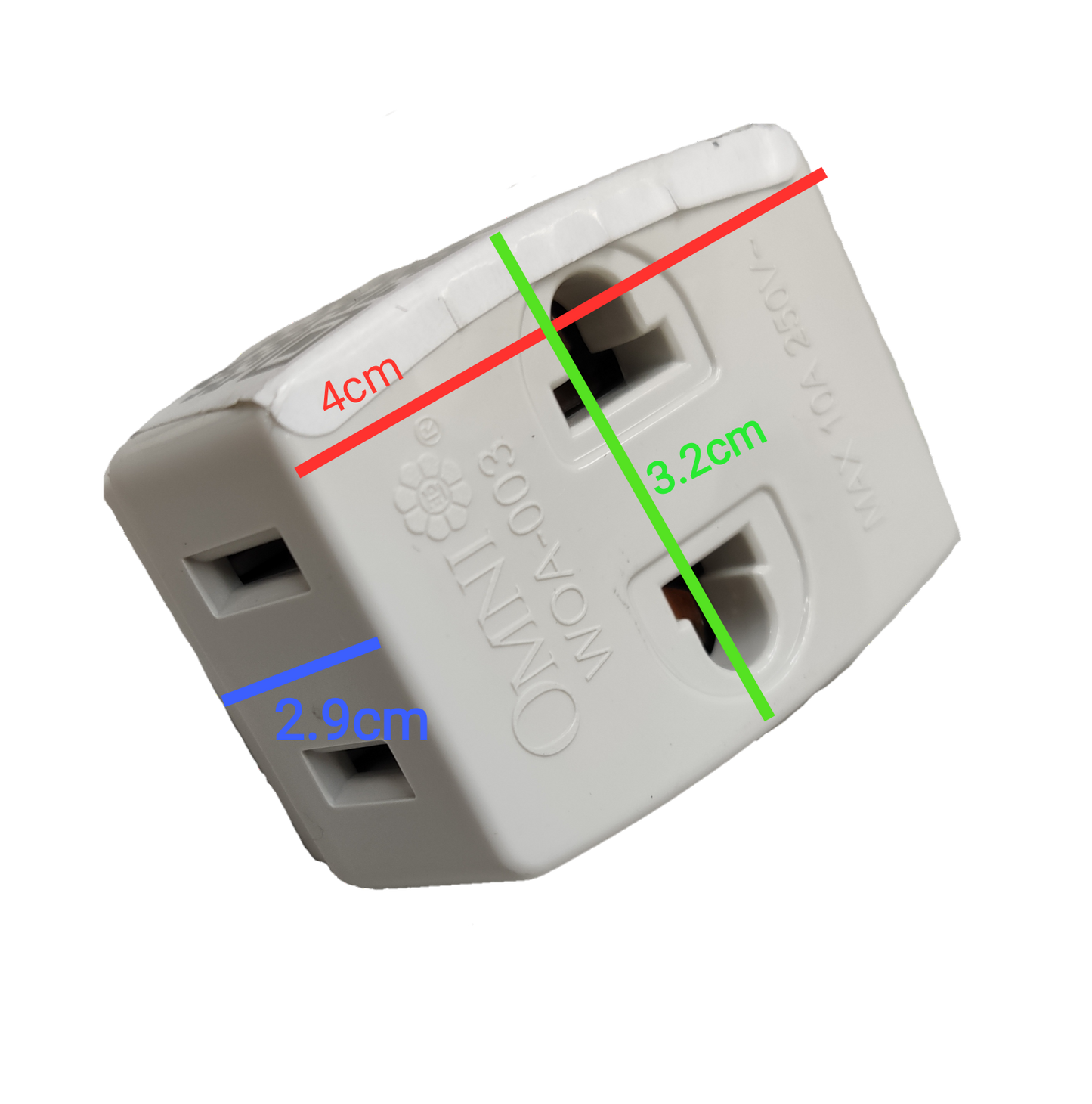 Omni triple tap adapter 10A 250V with three outlet ports for convenient power access