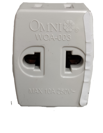 Omni triple tap adapter 10A 250V with two outlets for convenient power access