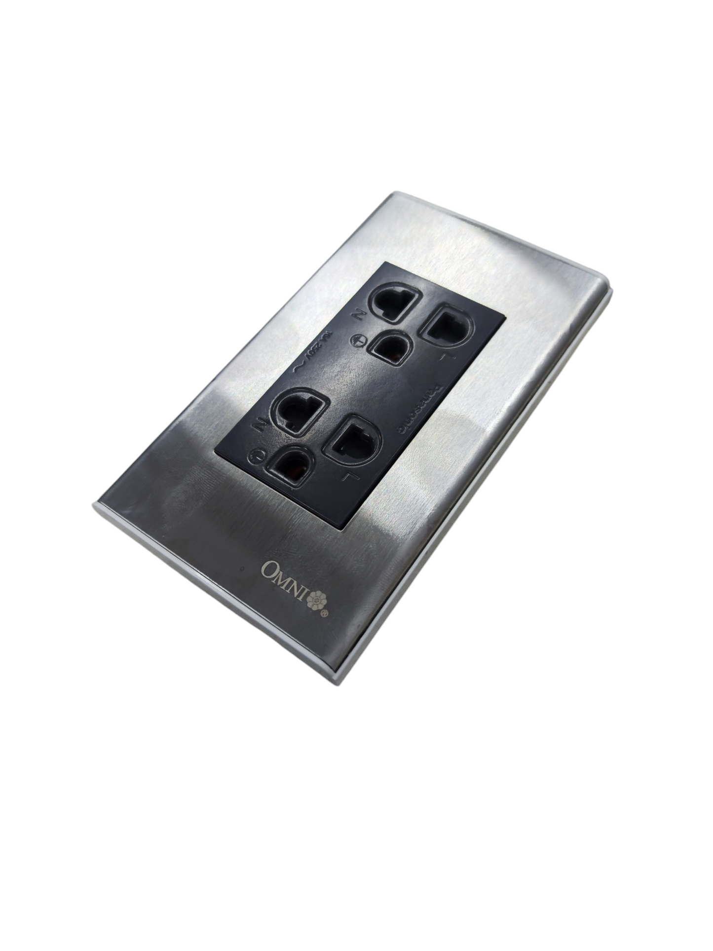 Panasonic and Omni universal duplex outlet 220v with stainless steel faceplate for power points switches and plugs