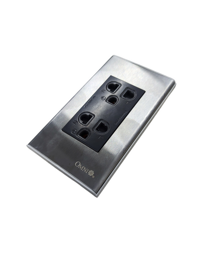 Panasonic and Omni universal duplex outlet 220v with stainless steel faceplate for power points switches and plugs