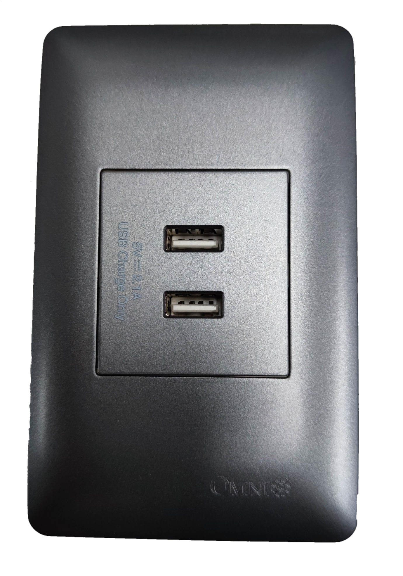 Omni USB outlet 2 gang graphite with dual USB ports for convenient charging