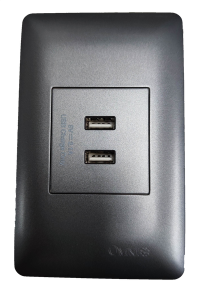 Omni USB outlet 2 gang graphite with dual USB ports for convenient charging