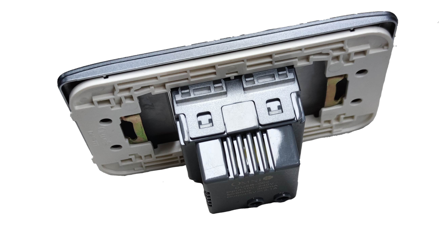 Omni USB outlet 2 gang graphite with a sleek design for convenient device charging