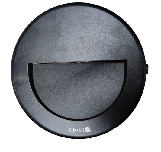 Omni Warm White Outdoor LED Wall Lamp 220V with a sleek black design for illuminating outdoor spaces