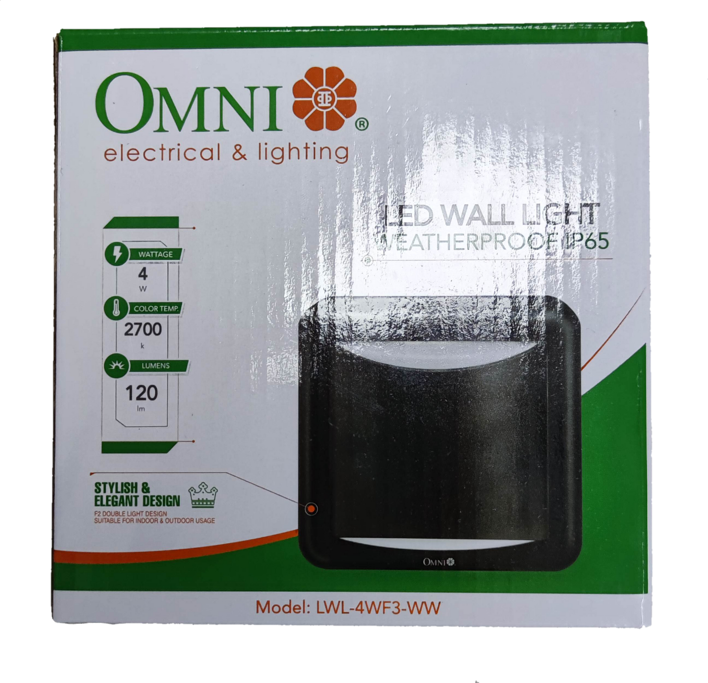 Omni weatherproof outdoor LED wall light Square 2700K in a sleek black design, ideal for exterior use