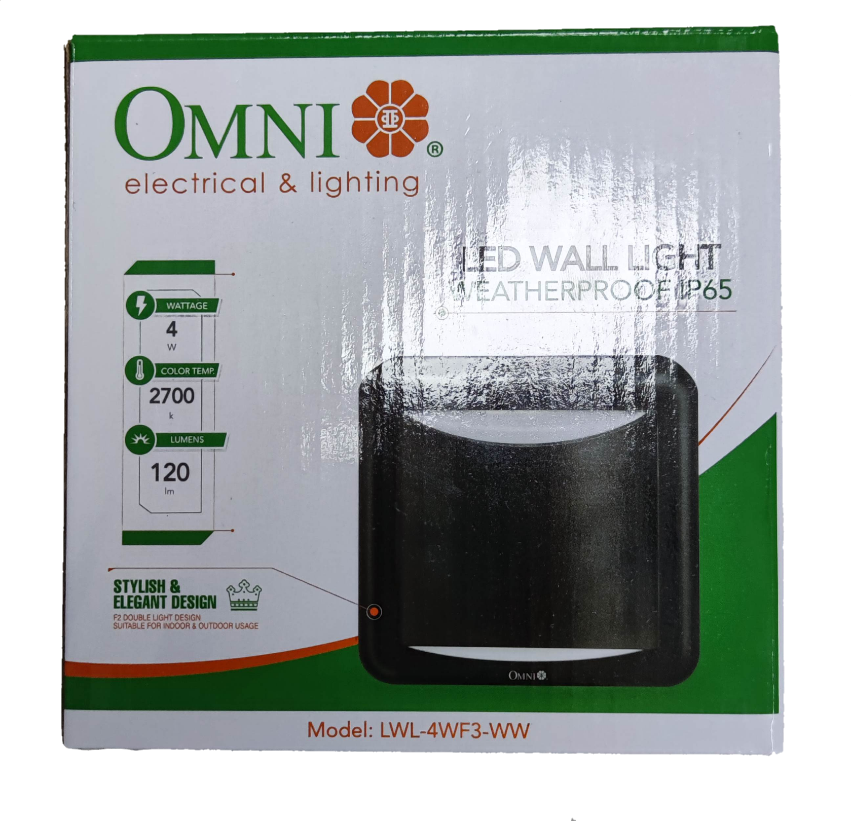 Omni weatherproof outdoor LED wall light Square 2700K in a sleek black design, ideal for exterior use