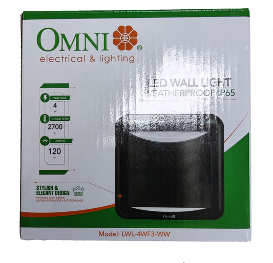 Omni weatherproof outdoor LED wall light Square 2700K in a sleek black design, ideal for exterior use