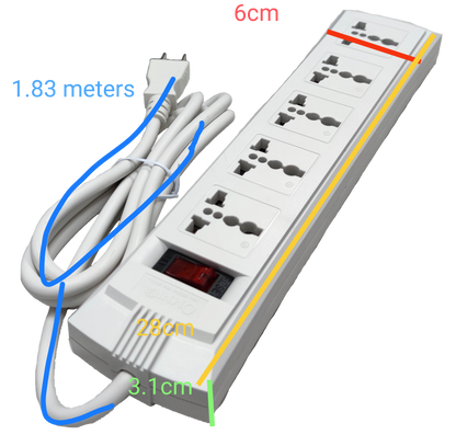 Omni WEU-105-PK power strip with five universal outlets and 1.83 meter white cord