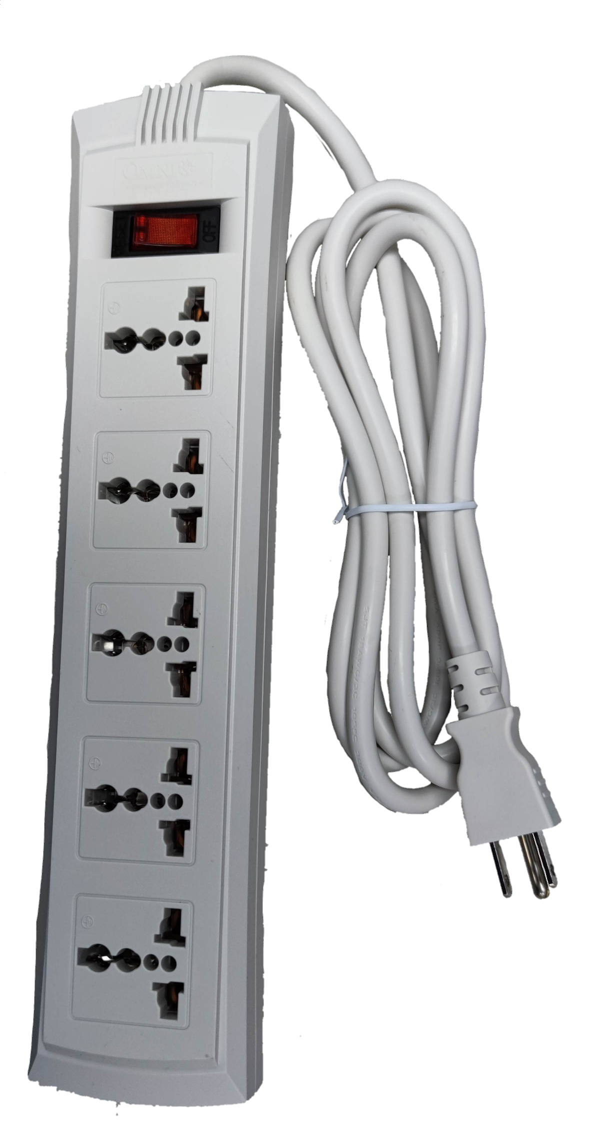 Omni WEU-105-PK power strip with multiple universal outlets and long white cord