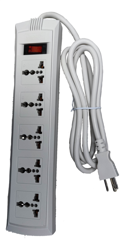 Omni WEU-105-PK power strip with multiple universal outlets and long white cord