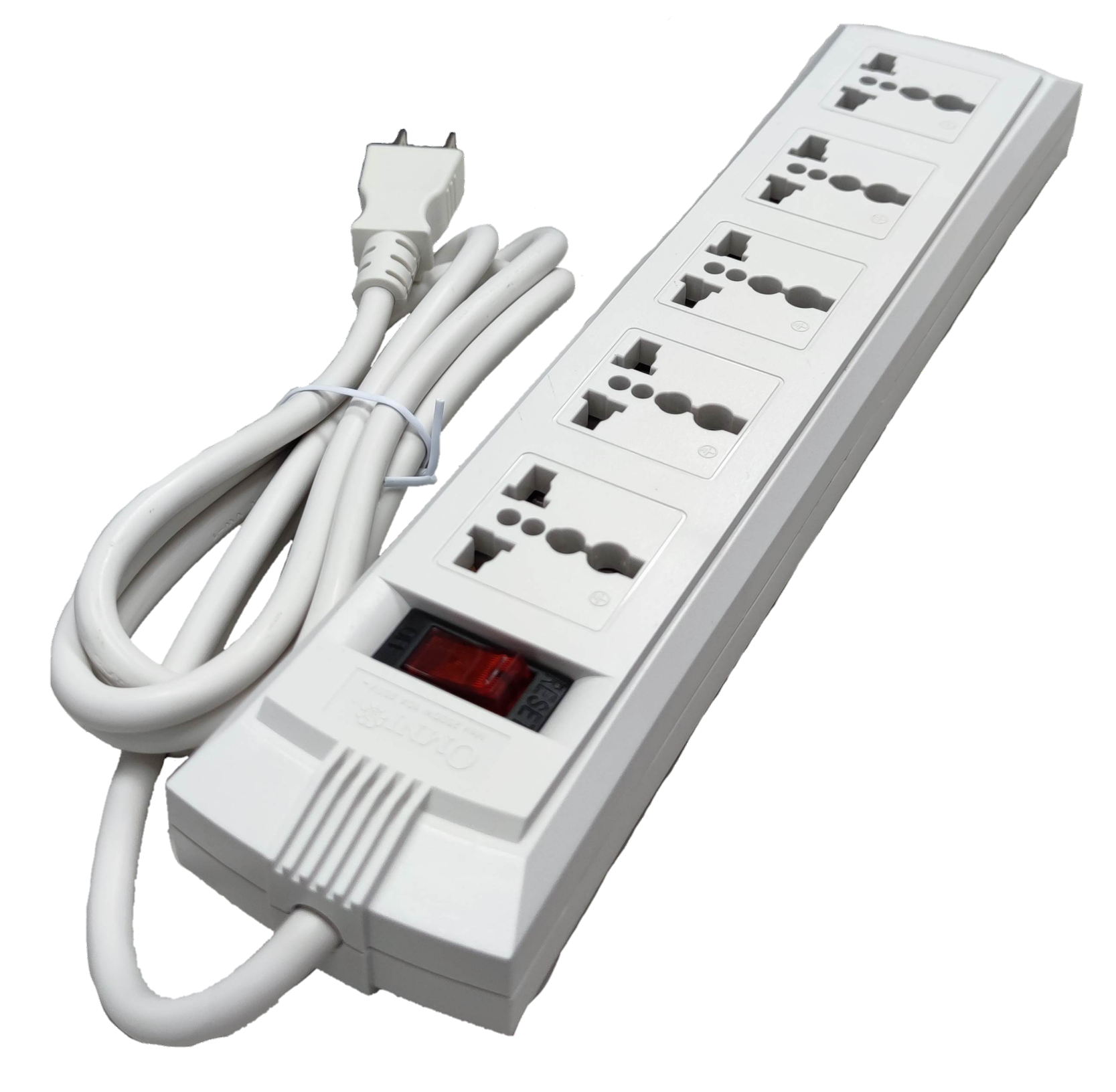 Omni WEU-105-PK power strip white surge protector with five universal sockets and power switch