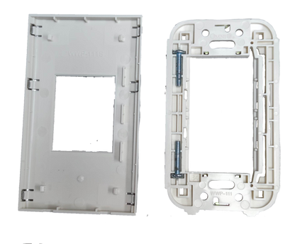 White Omni WWP-111S device cover for power points and switches showing front and back sides