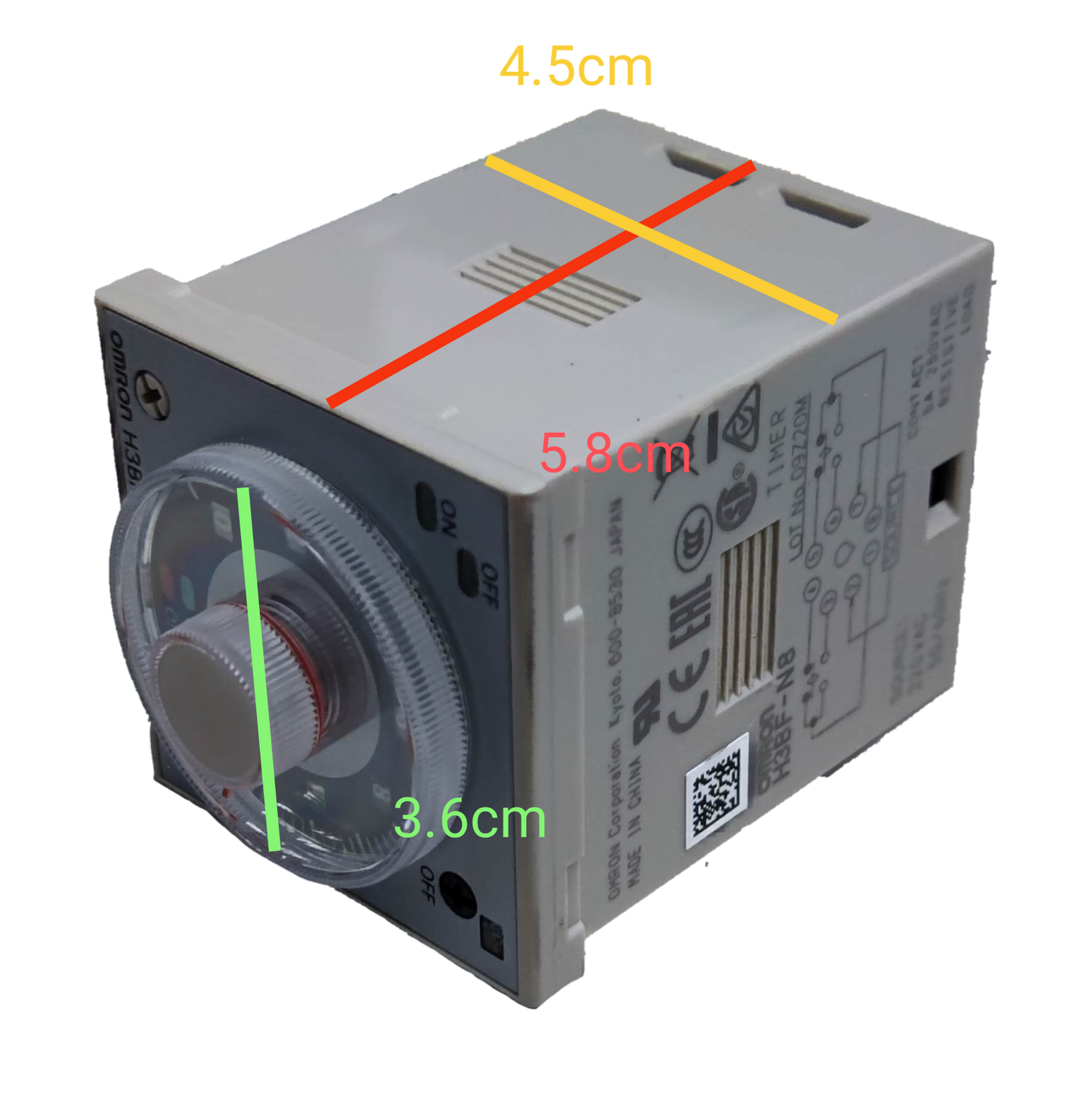 Omron Timer Relay 1.2 Seconds to 300 Hours with adjustable dial and compact rectangular design