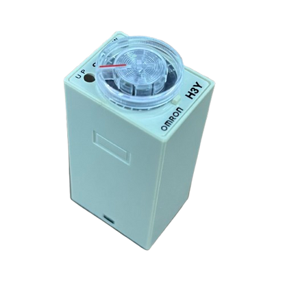 Omron H3Y relay timer with clear dial and red pointer Timer Relay 10 seconds 8 pins 110V compact white case