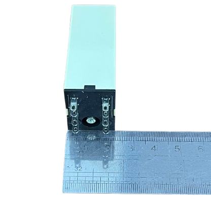 OMRON Timer Relay 10 seconds 8 pins 110V rectangular white relay timer with ruler for scale