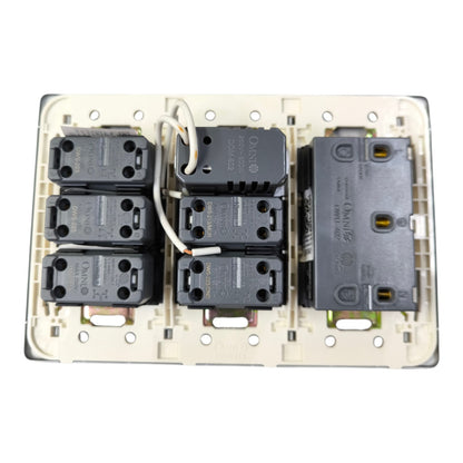 Omni Duplex Universal Outlet With Make up Room, Do not Disturb 2pcs 3 Way and 1 Way Switch and 500W Dimmer Switch 16A 250V Designer Series Hotel or Luxury Design Switches and Outlets Graphite