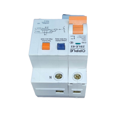 Opple 32A 4.5 KAIC 30mA 220V electrical circuit breaker with test buttons and dual switches