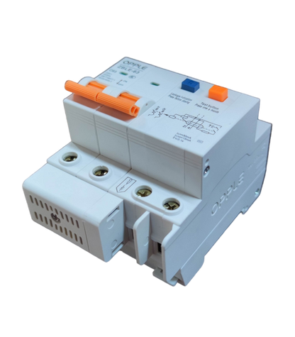 Opple Residual Current Breaker with Over-Current in white with orange and blue switches for electrical safety