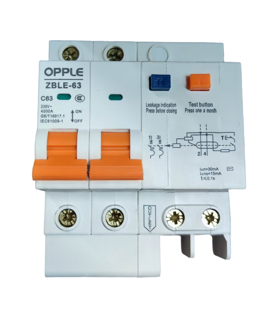 Opple Residual Current Breaker with Over-Current ZBLE-63 model with test button and leakage indication