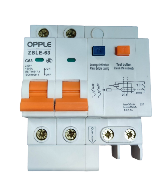 Opple Residual Current Breaker with Over-Current ZBLE-63 model with test button and leakage indication