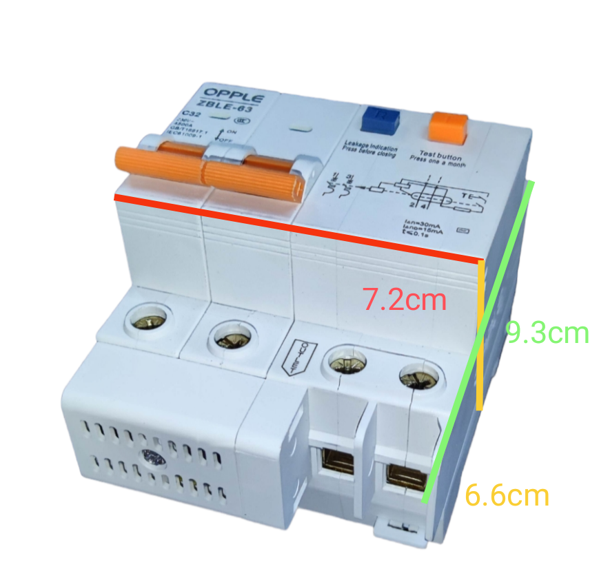 Opple Residual Current Breaker with Over-Current white electrical safety device with orange and blue switches
