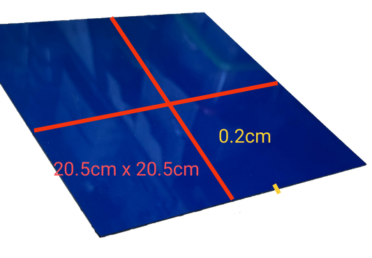 Electx Electrical Supply Optical Filter Blue 20.5cm x 20.5cm with measurement markings on the surface