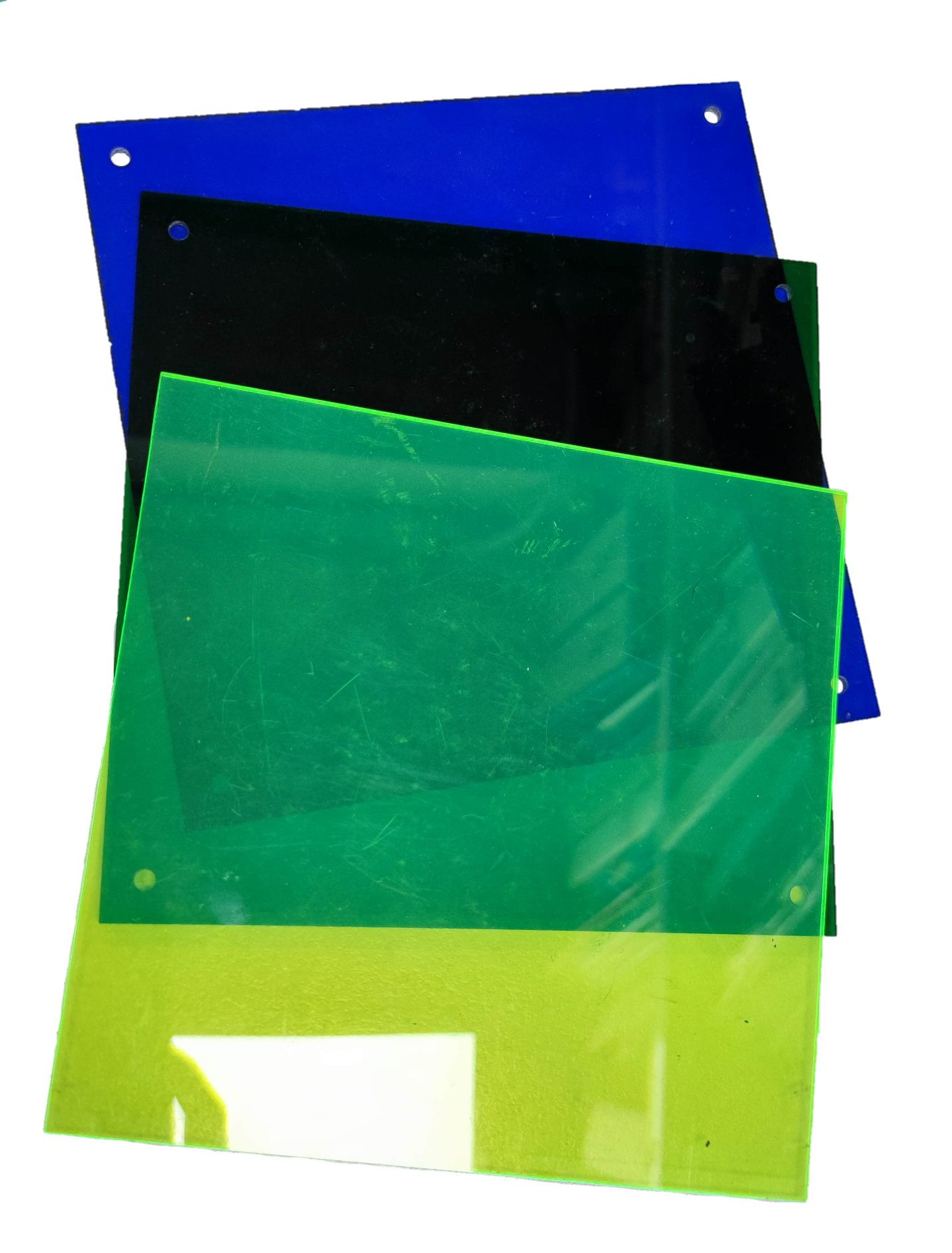 Optical Filter Green 18.5cm x 18.5cm with overlapping blue and black filters by Electx Electrical Supply