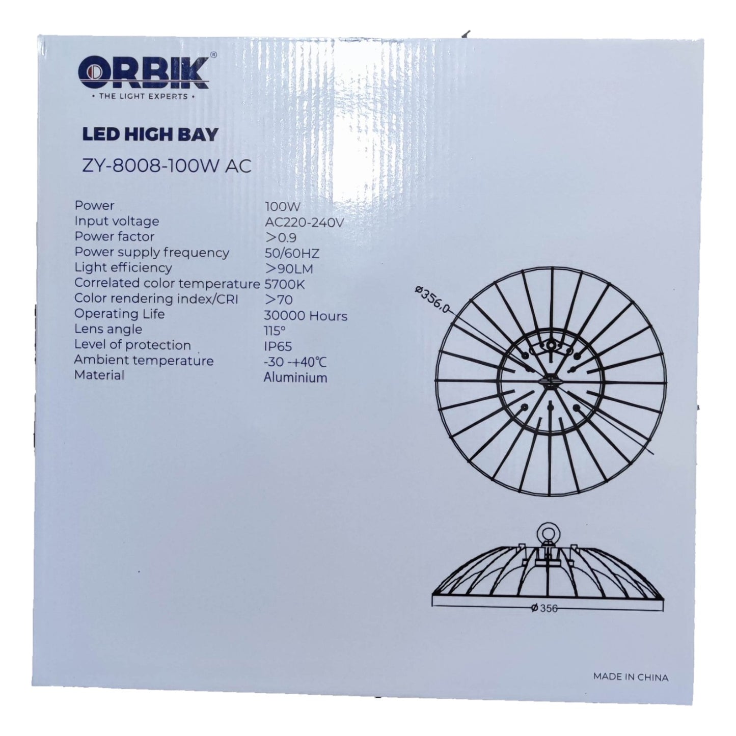 Orbik 100W LED High Bay 5700K Daylight 220V ZY-8008-100W