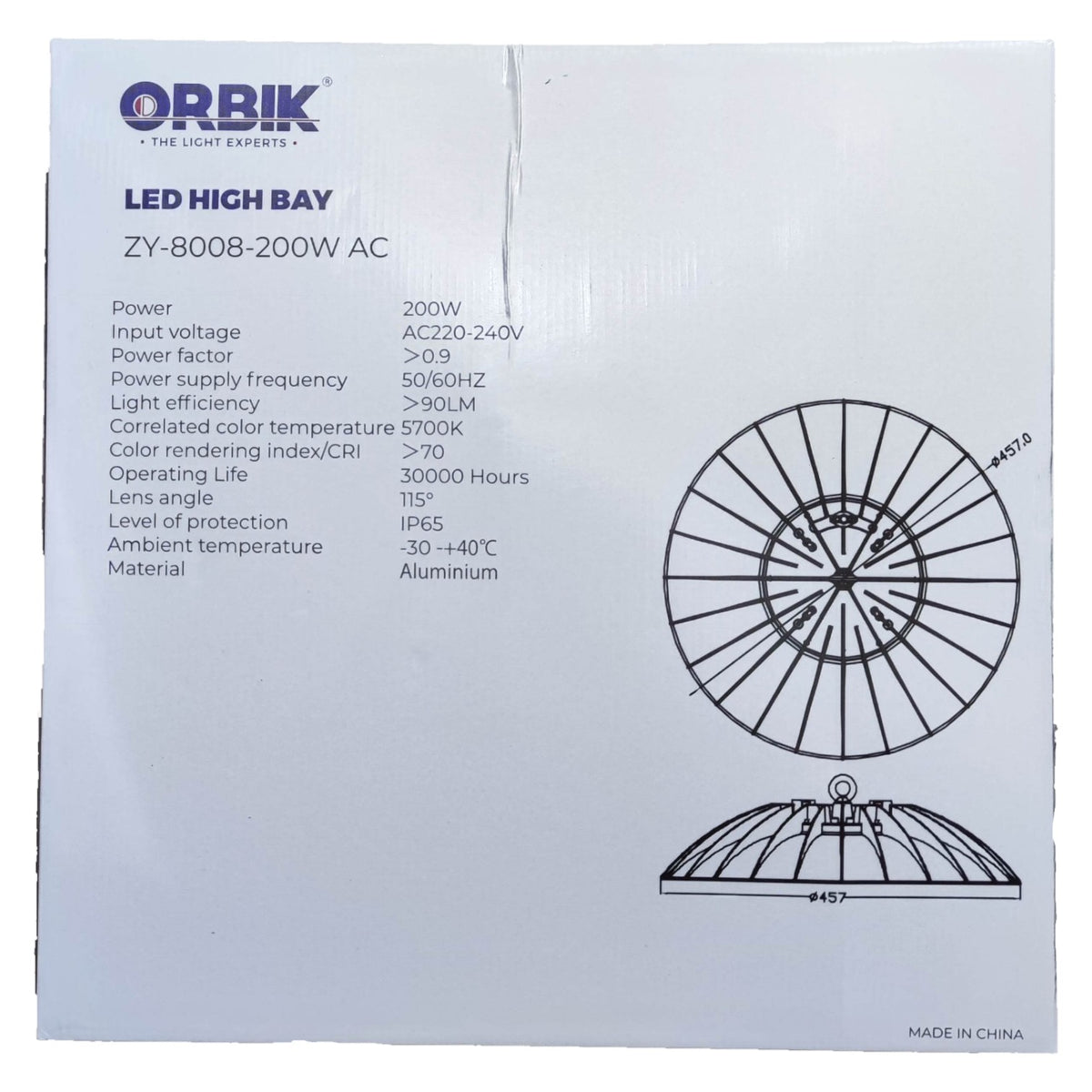 Orbik 200W LED High Bay 5700K Daylight 220V ZY-8008-200W
