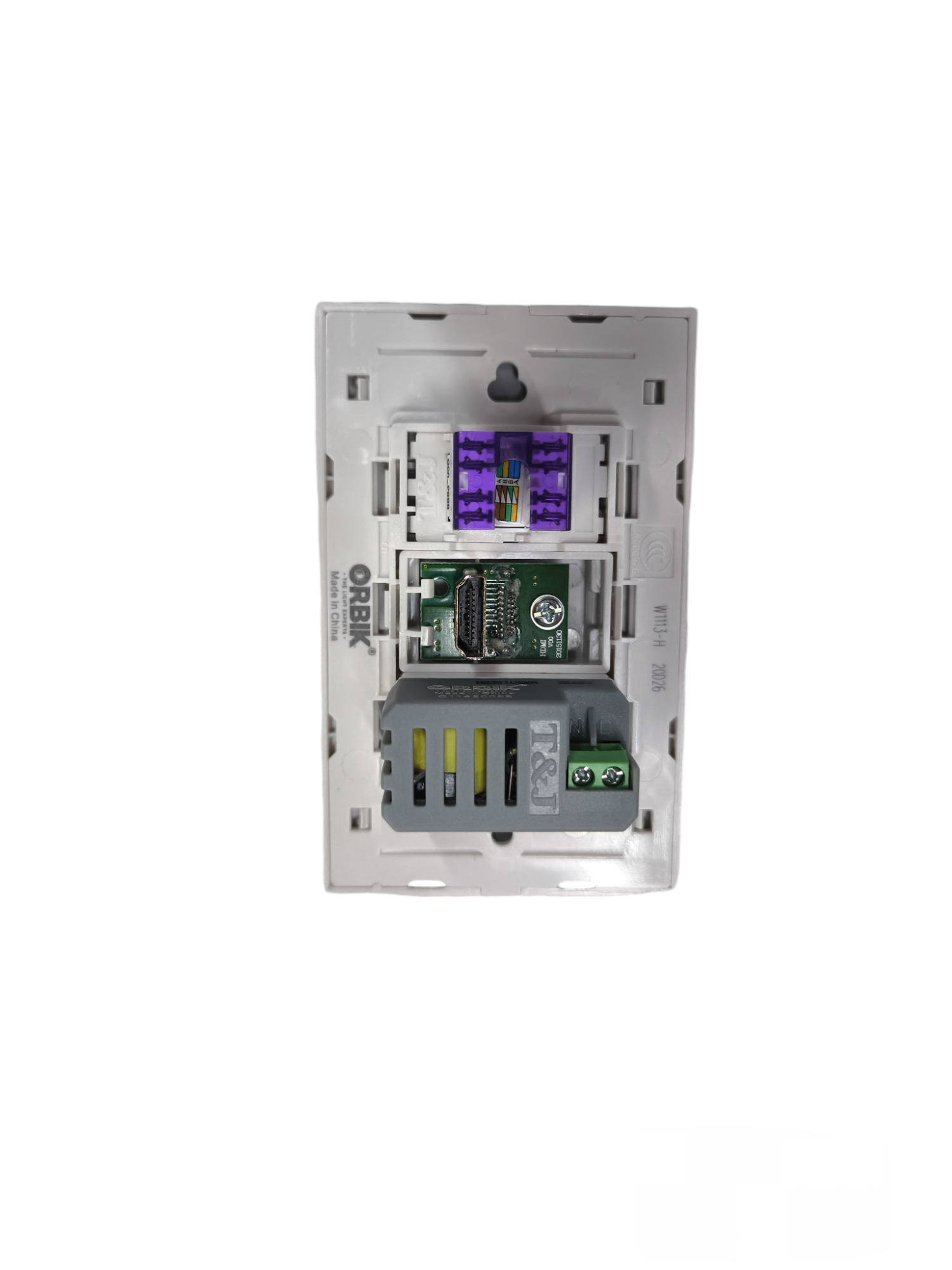 T&J 3 Gang Multi Purpose Outlet showing internal wiring and components for power points switches and plugs