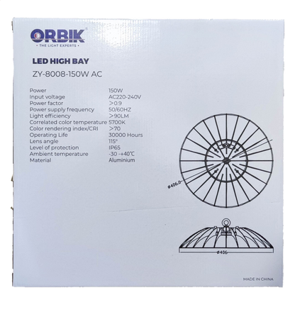 Orbik 150W LED high bay light 5700K Daylight 220V with energy-efficient design and long lifespan