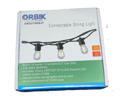 Orbik Connectable String Lights E27 1W LED Warm White 30 Feet with 10 sockets and versatile design