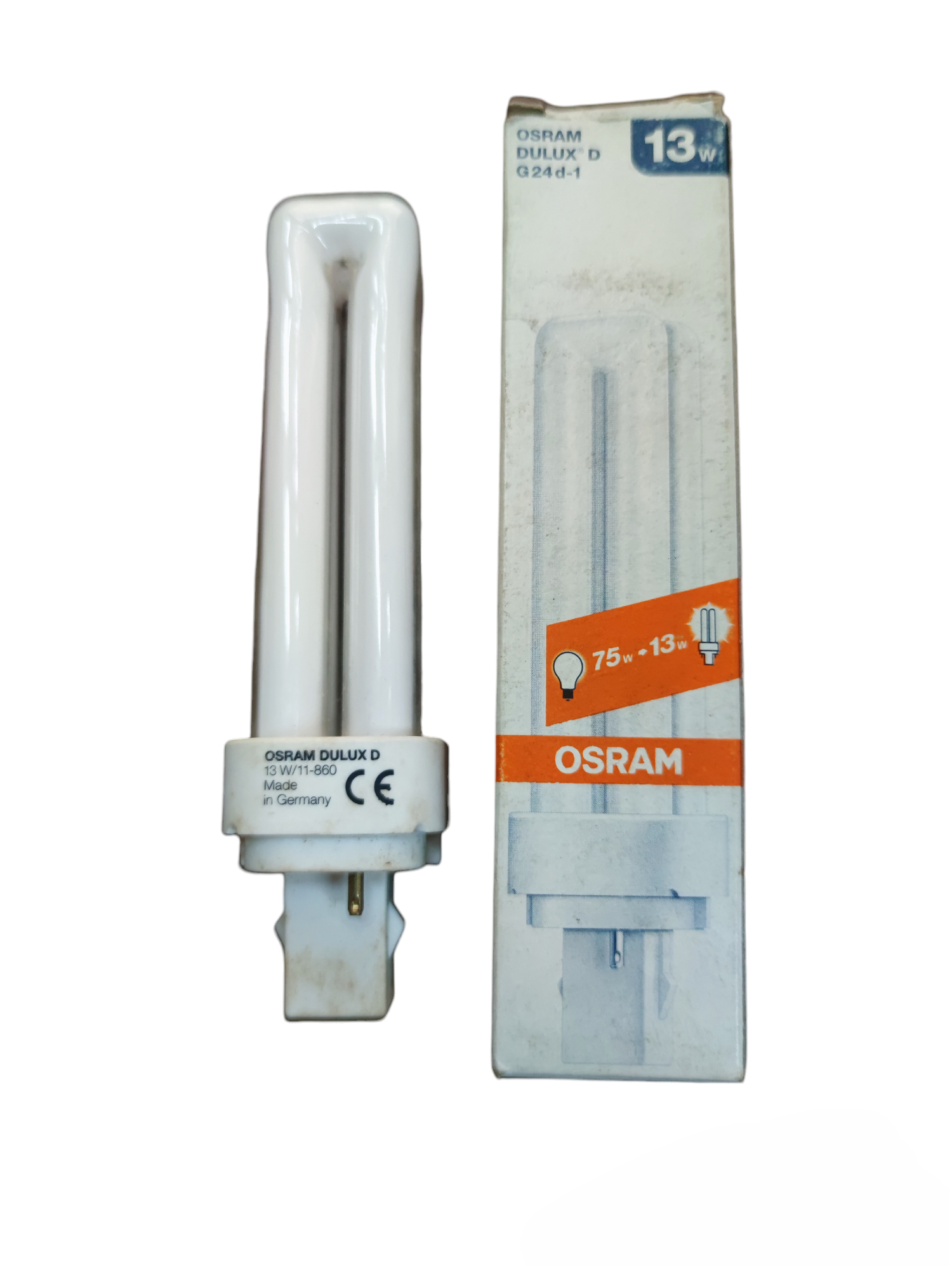 Osram 13W Pinlight Dulux D G24d-1 compact fluorescent bulb with packaging