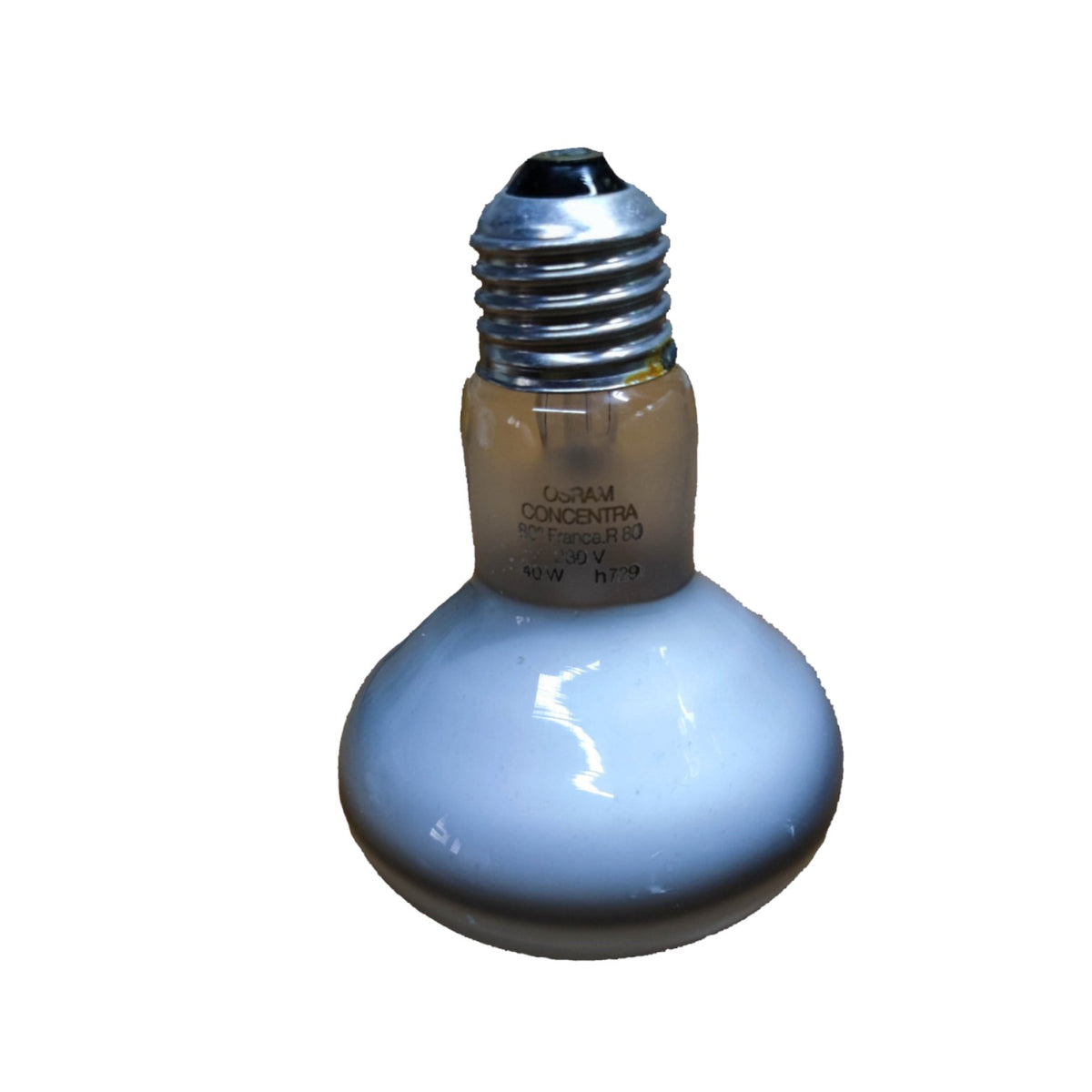 A single light bulb with a pear-shaped frosted glass body and a silver screw base, shown against a plain white background.