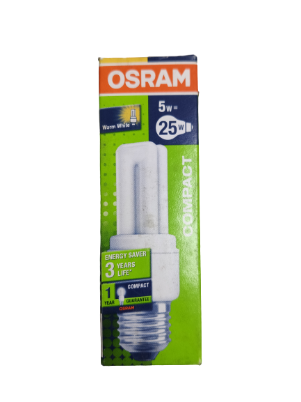 Osram 5W CFL 220V 2U Warm White compact fluorescent bulb energy saver with 3 years life