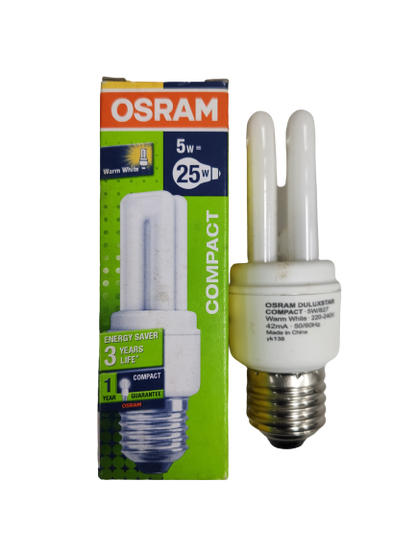 Osram 5W CFL 220V 2U Warm White compact fluorescent bulb with energy saver packaging