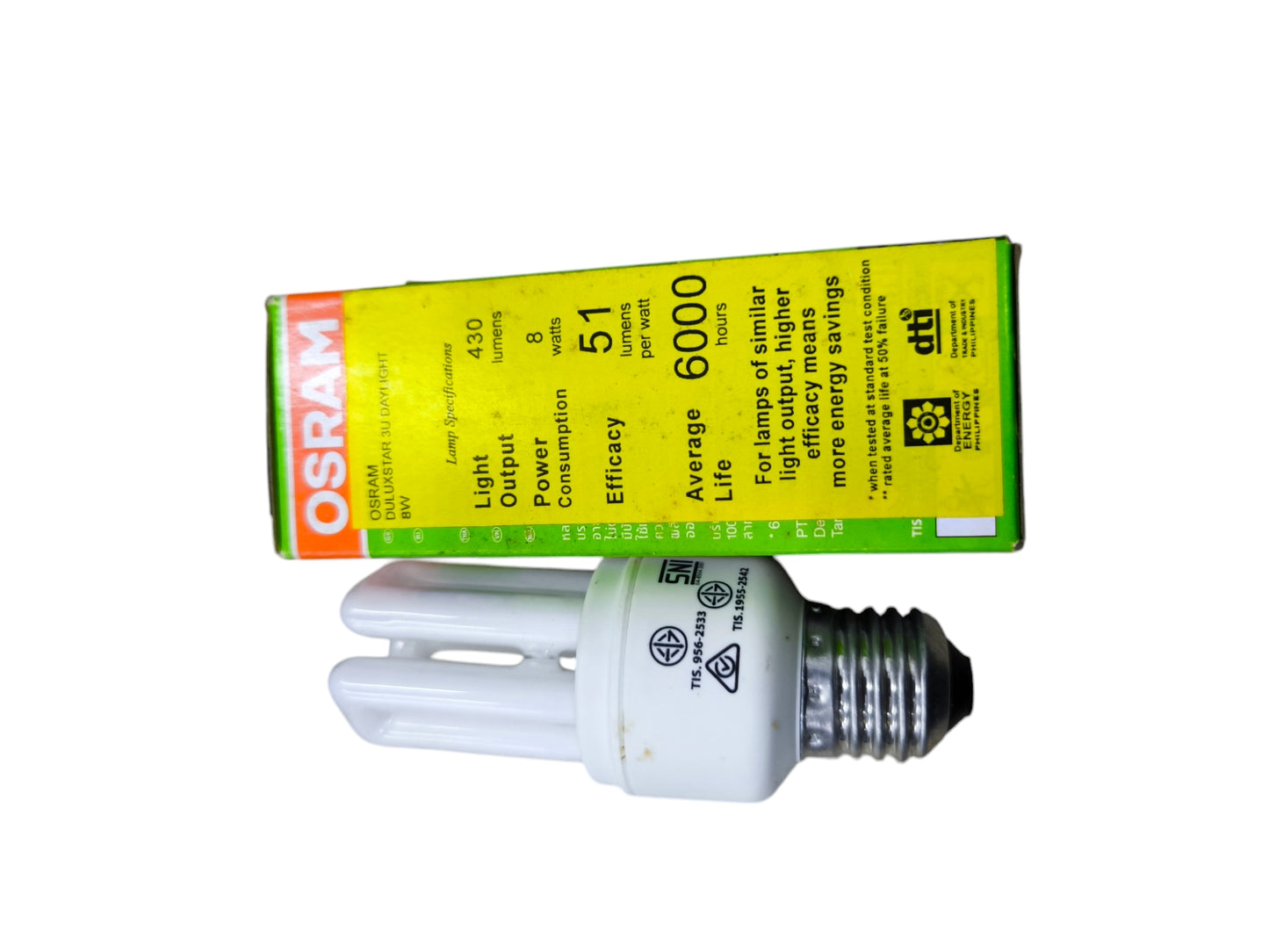 Osram Compact Fluorescent Lamp 11W E27 with energy-saving design and yellow product box