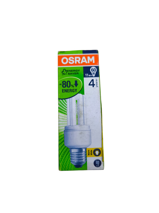 Osram Compact Fluorescent Lamp 11W E27 energy-saving light bulb in retail packaging