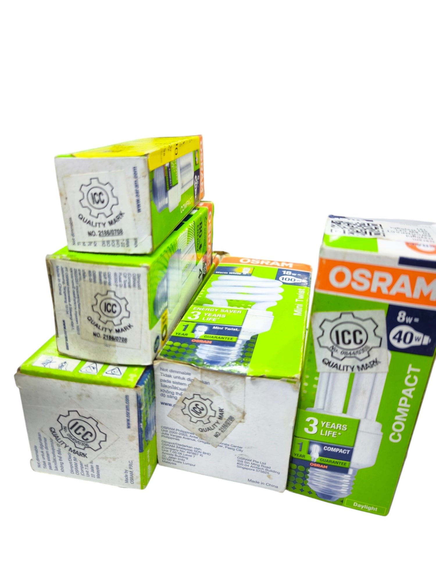 Osram Compact Fluorescent Lamp 20W E27 with ICC Quality Mark in green and white packaging