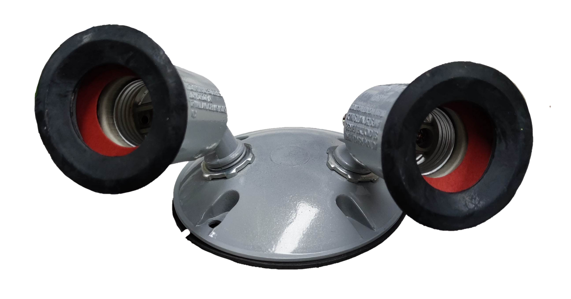 Irisram outdoor double E27 light socket with dual gray holders and black rubber seals on a round base